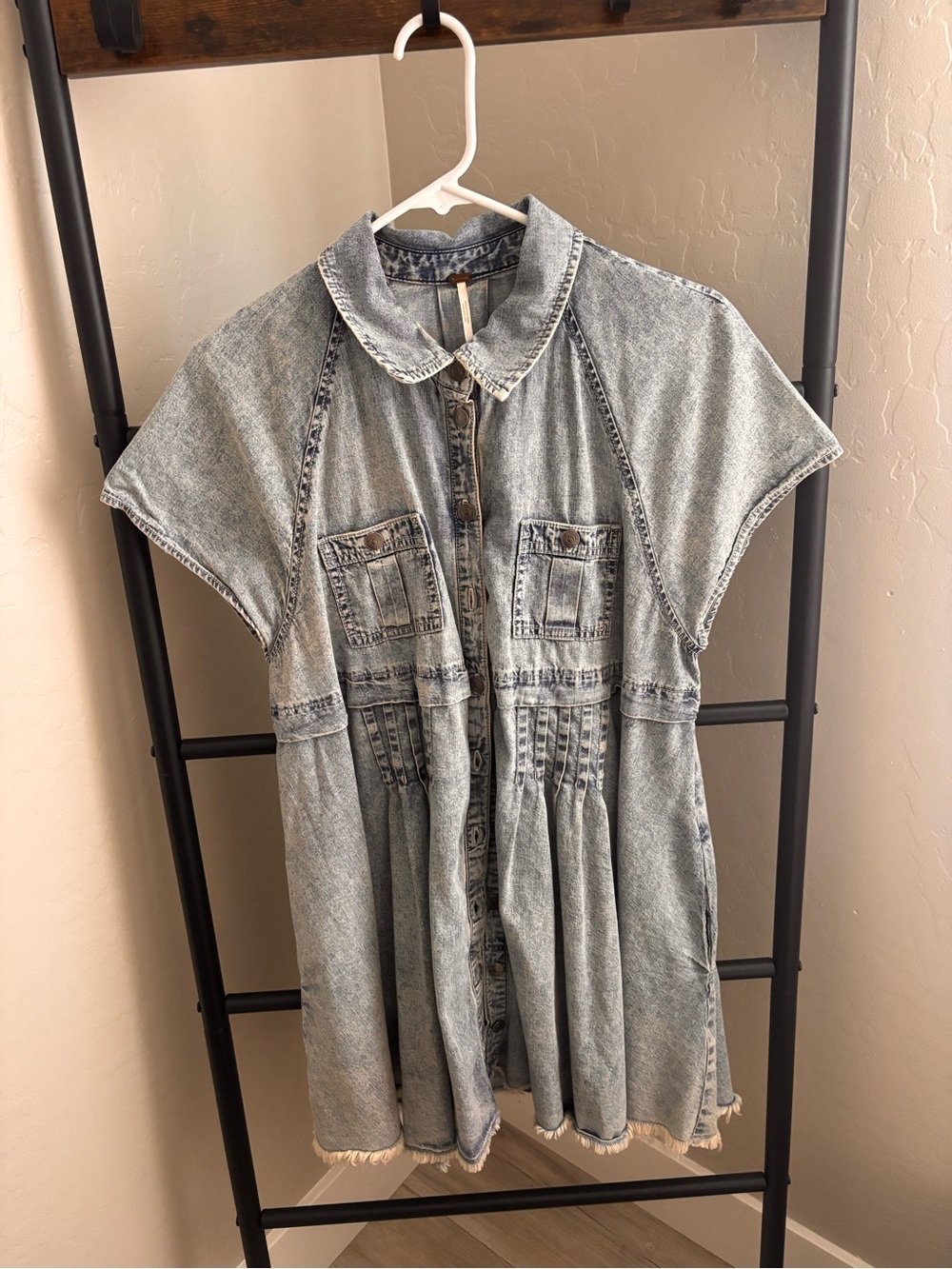 Free People Light Blue Denim Shirt Dress